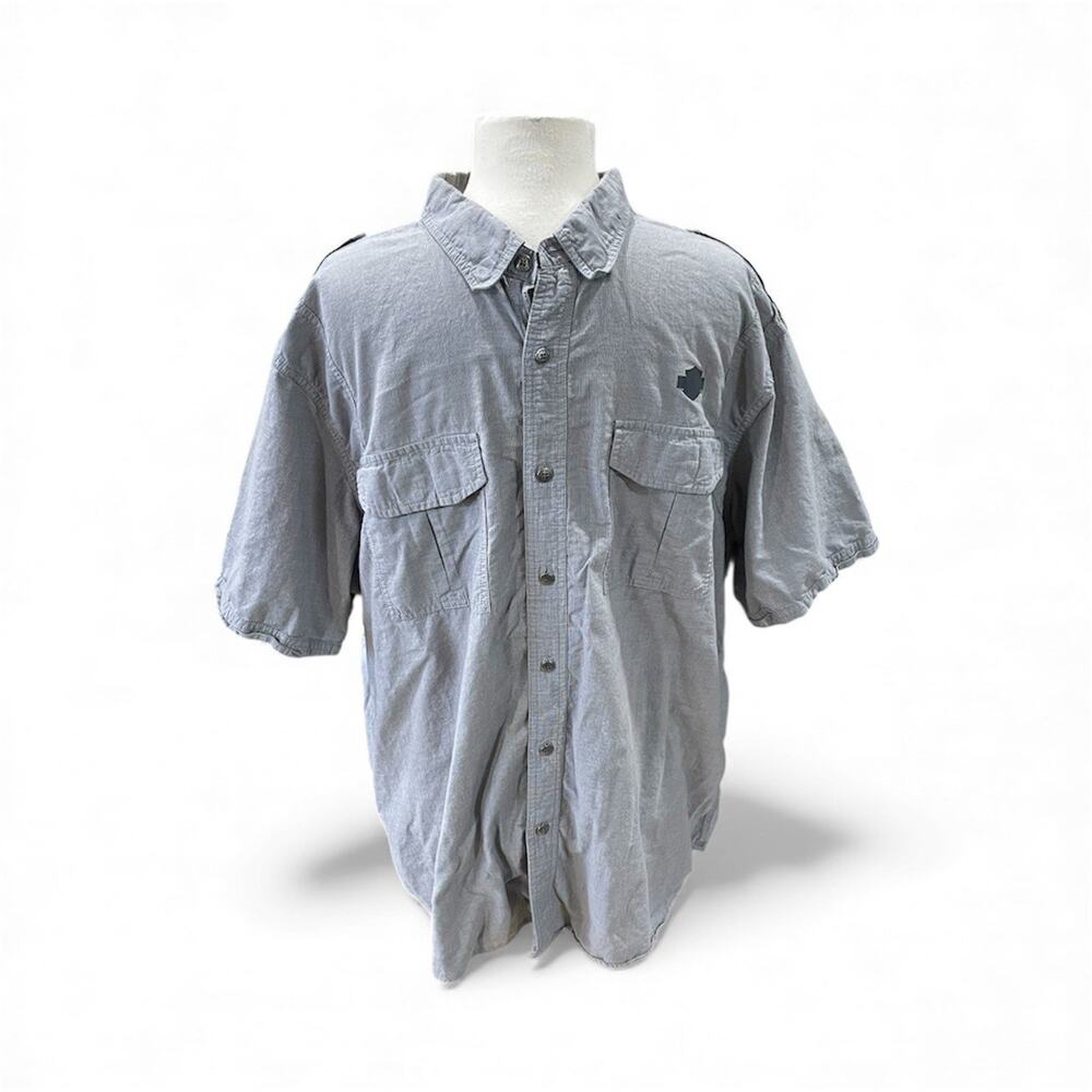 Harley Davidson Mechanic Shirt Gray Button Up Work Shirt Men’s Size 2XL -Biker